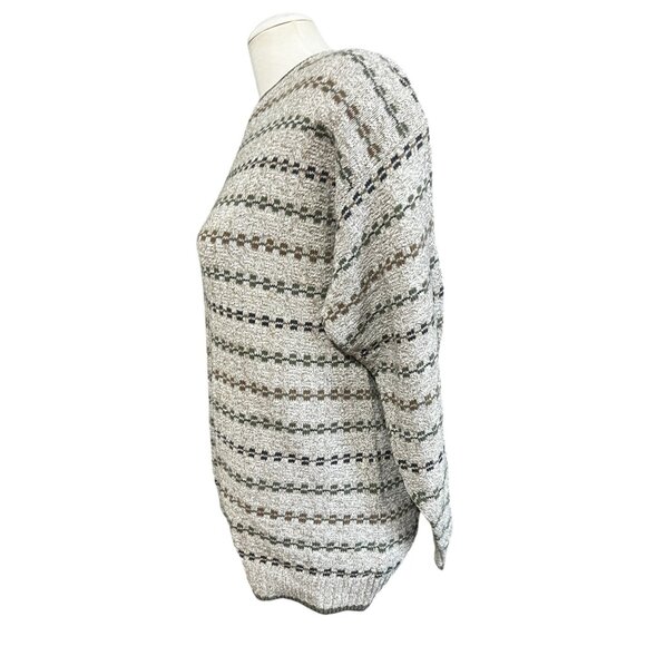 Vintage 1990's Abstract Long Sleeve Knit Sweater Sz Medium Mens Beige Green - Picture 7 of 7